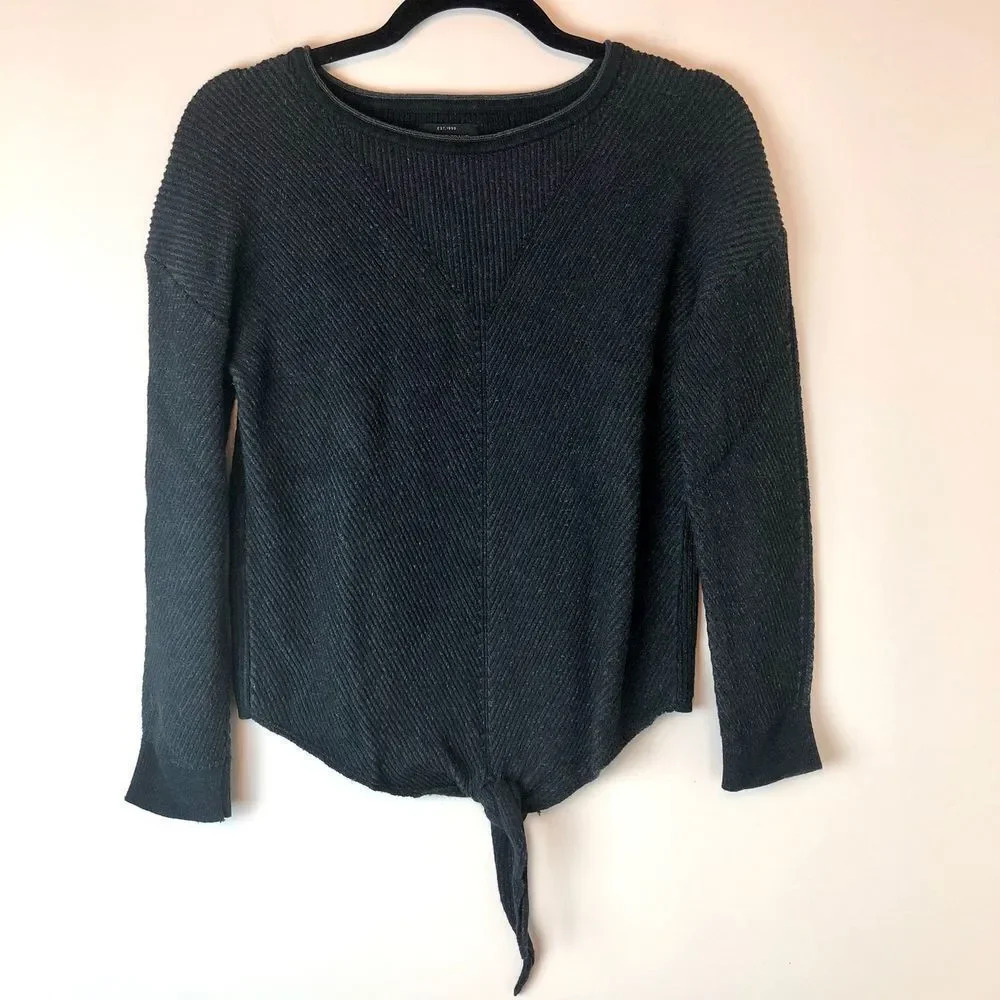 Lucky Brand | Gray Tie Front Ribbed Sweater